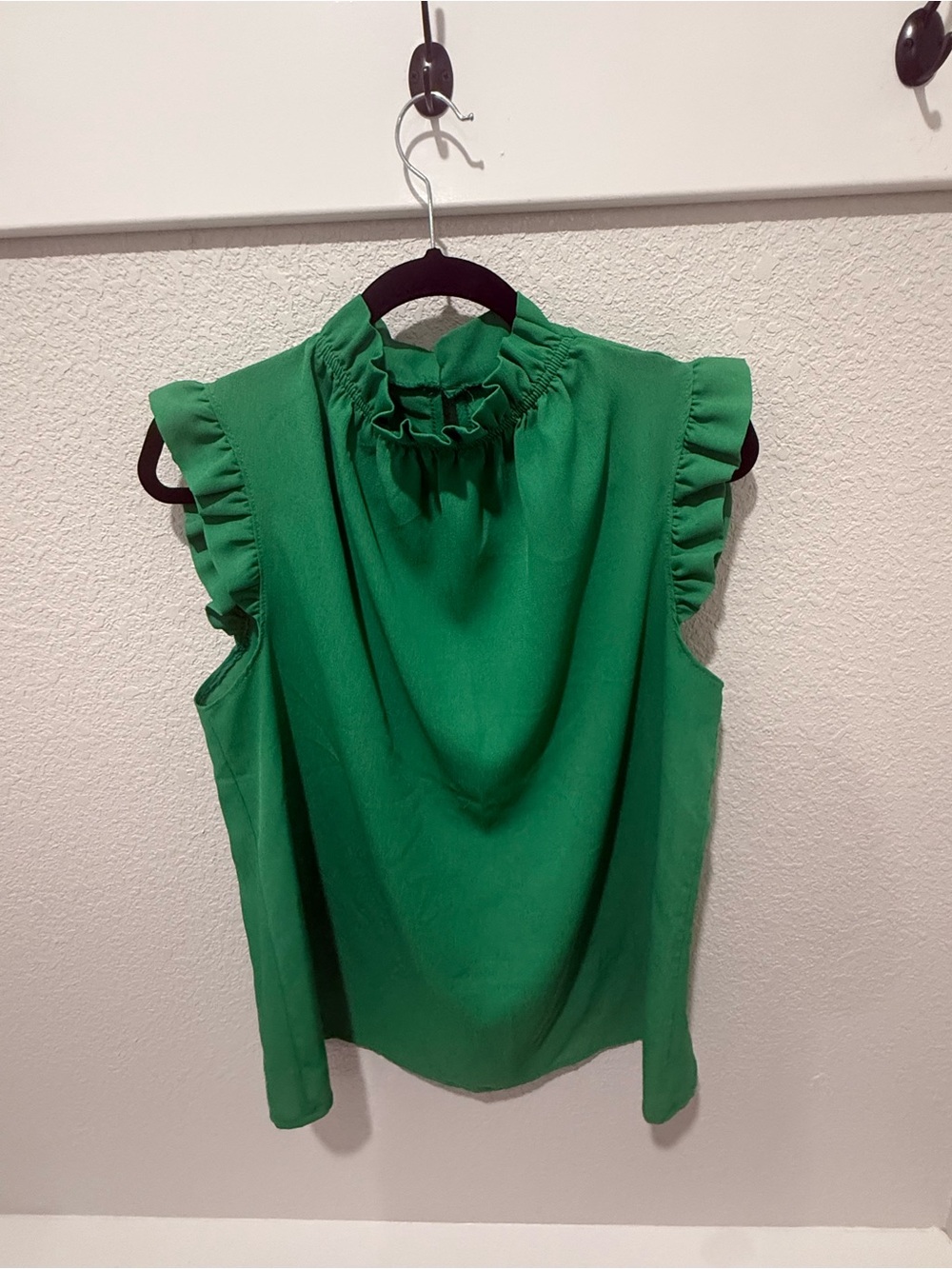 Sleeveless Green Ruffle-Neck Blouse